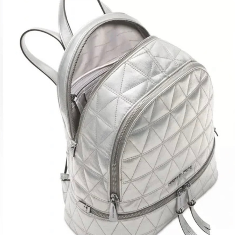 Michael Kors Metallic Silver Quilted Backpack